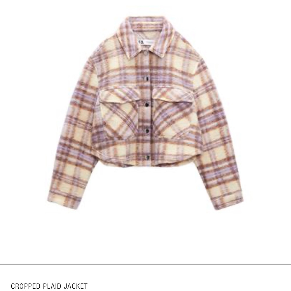 Zara Cream and Purple Cropped Utility Jacket